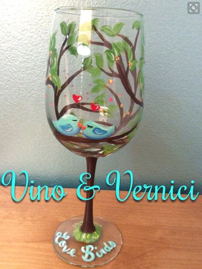 Love Birds Glasses for Sip and Paint Series at Casa Larga Vineyards