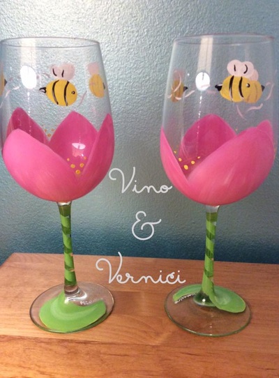 Flowers and Bees Glasses for Sip and Paint Series at Casa Larga Vineyards