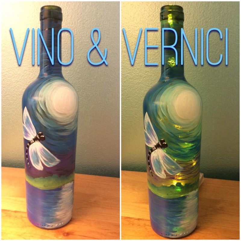 Dragonfly Wine Bottle for Sip and Paint Series at Casa Larga Vineyards