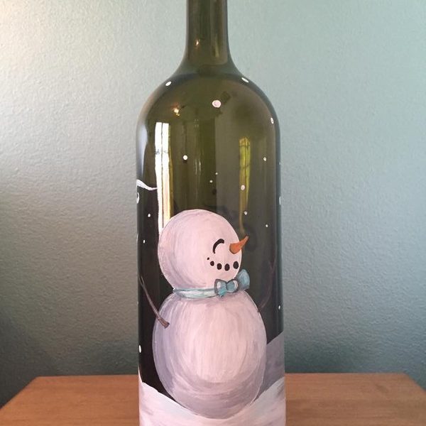 Snowman Wine Bottle for Sip and Paint Series at Casa Larga Vineyards