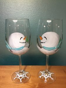 Snowman Glasses for Sip and Paint Series at Casa Larga Vineyards