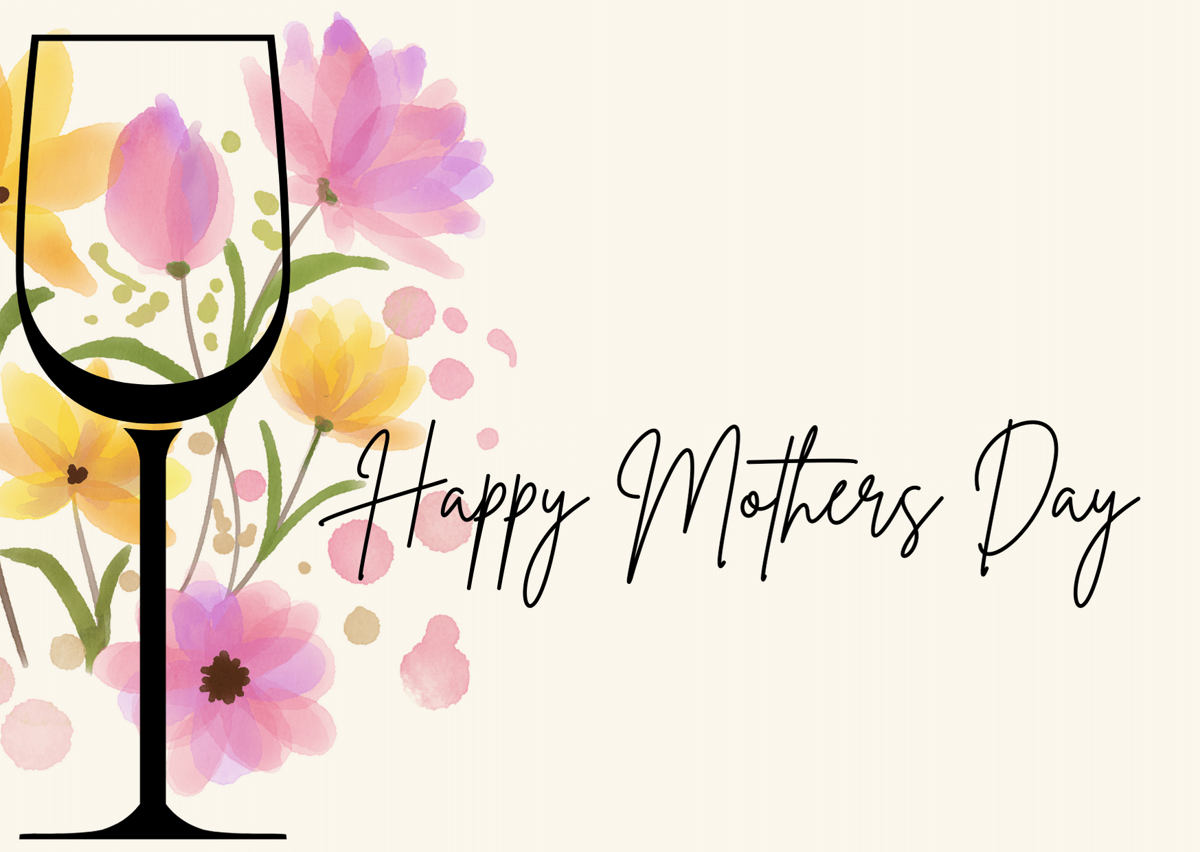 Yellow and Pink Watercolour General Greetings Mother's Day Landscape Flat Card (4) Mother's Day Wine & Food Pairing