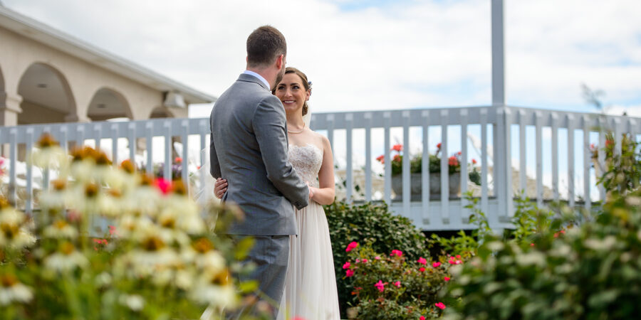 Bride and groom on the patio, Wedding Ceremonies and Receptions at Casa Larga Vineyards